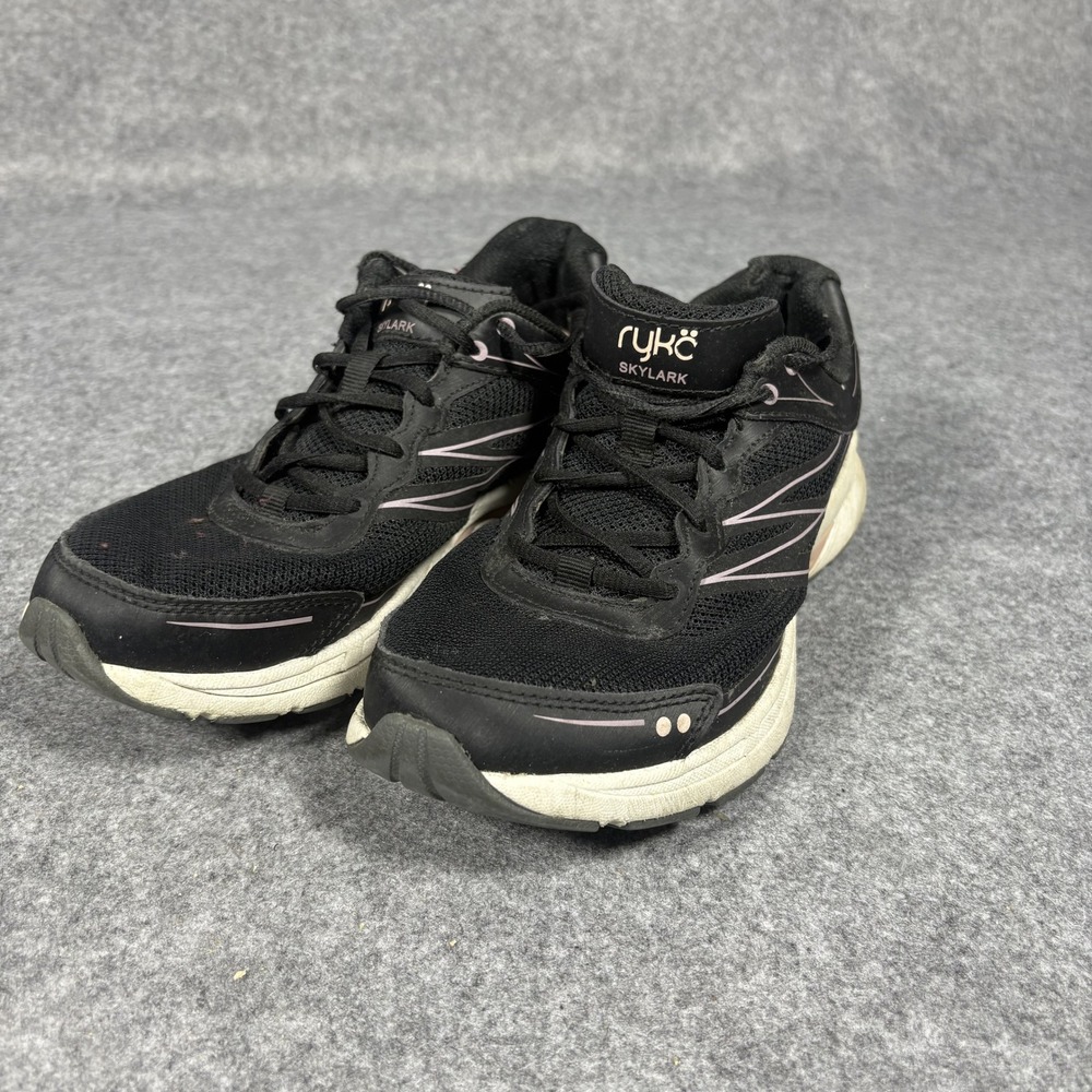 Ryka Skylark Walking Shoes 6.5 M Black Pink Leather Mesh Athletic